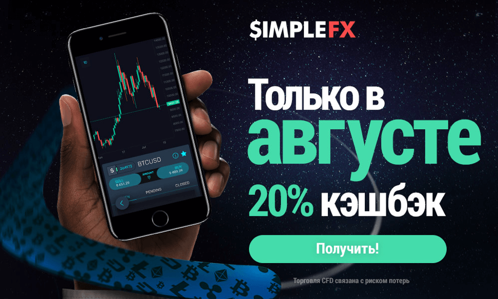 Только в августе в SimpleFX $500 кешбэк — торгуйте с 20% меньшим спредом!